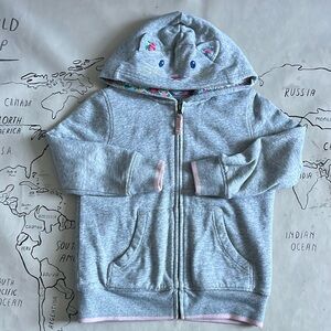 Mini Boden kitty hoodie with fleece lining size 6-7